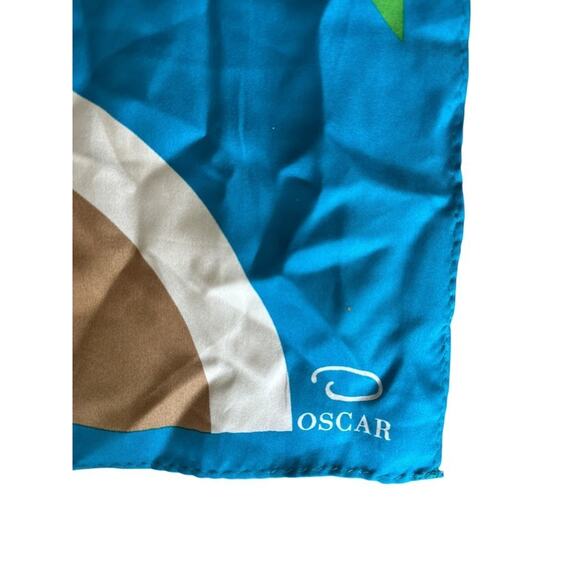 Oscar De La Renta Silk Scarf Womens Geometric Blue Oblong 11" x 51" Rectangle - Picture 4 of 7